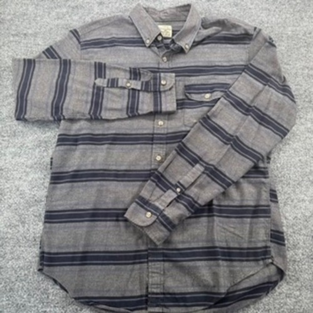 J.Crew Workshirt Size Medium Striped Flannel Cotton Regular Fit Grey Blue FA14